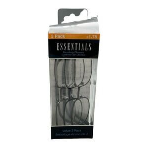 Essentials 3 Pack Reading Glasses +1.75 Strength Black Metal Rectangular Frames